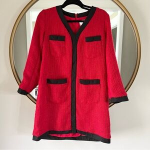 Tuckernuck Pomander Place Red Coco Tweed V-Neck Mini Dress Size Small